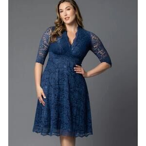 Kiyonna Meadow Dream Maxi Dress Topaz Blue Plus Size 2X Like New